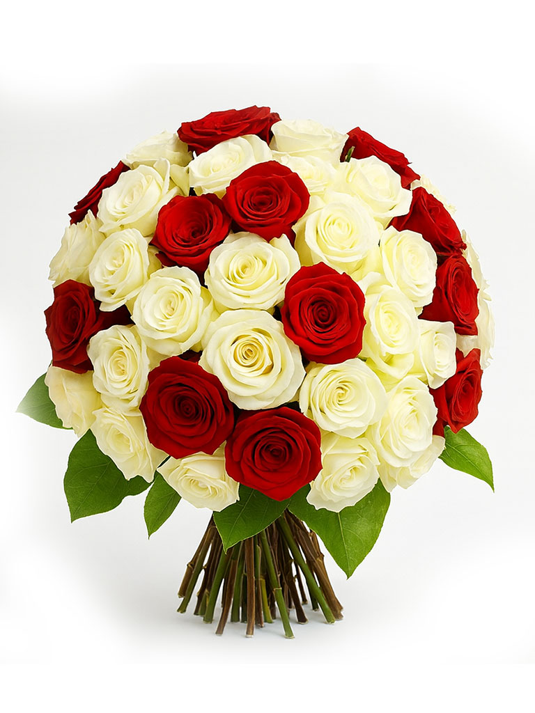 Buchet cu trandafiri rosii si trandafiri albi (Small)