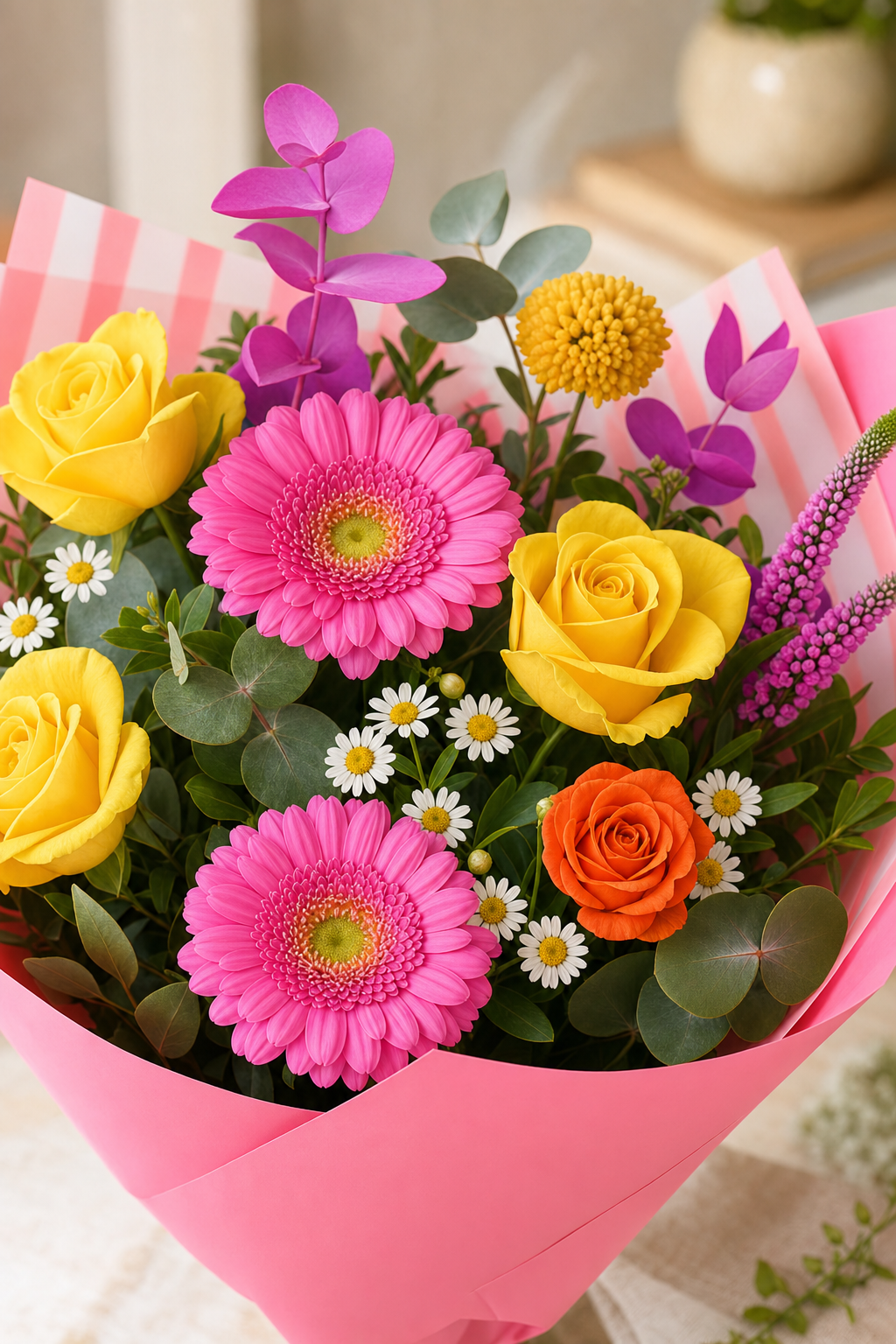 Buchet colorat si fresh mix floral vesel