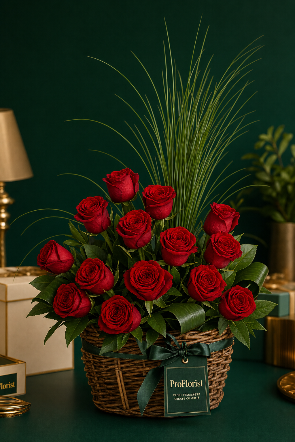 Aranjament Floral Premium cu Trandafiri Roșii