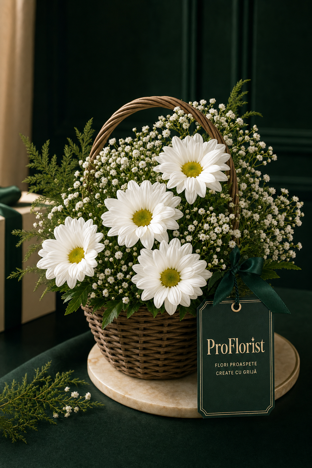 Aranjament Floral Premium cu Chrysanthemum și Gypsophila Albe