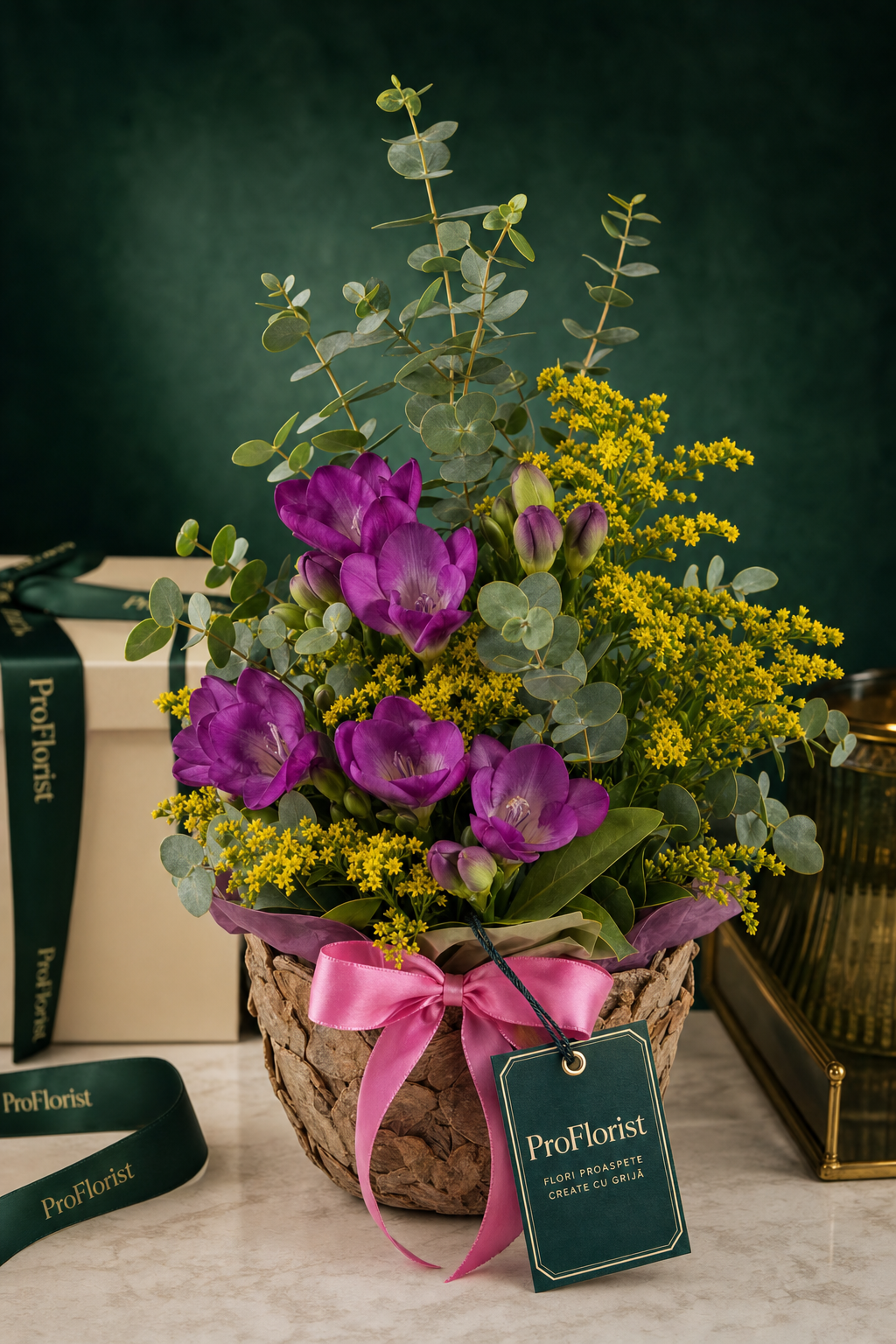 Buchet Premium cu Frezii și Solidago Mov