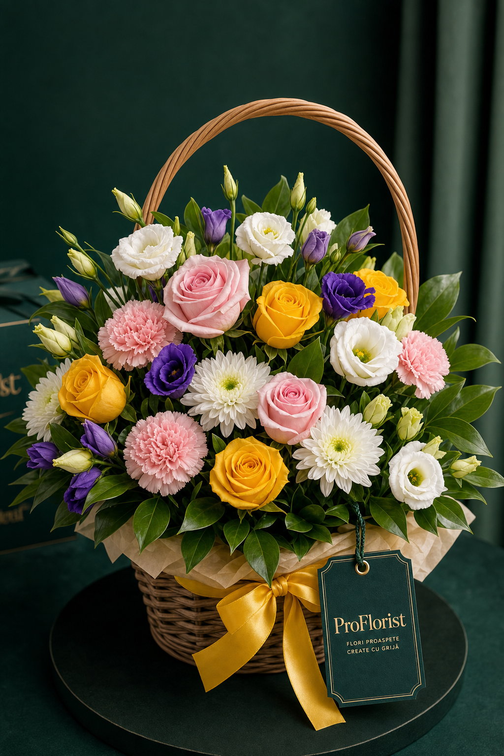 Aranjament Floral Premium cu Chrysanthemum și Lisianthus Albe și Verzi – imaginea 3