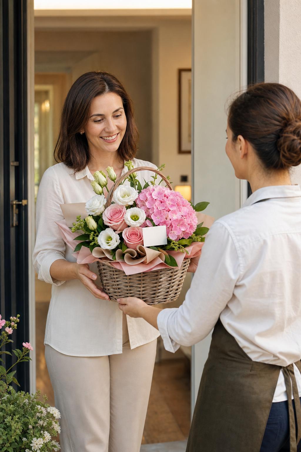 Premium-Blumenarrangement mit weißen und rosa Lisianthus und Hortensien – Bild 2