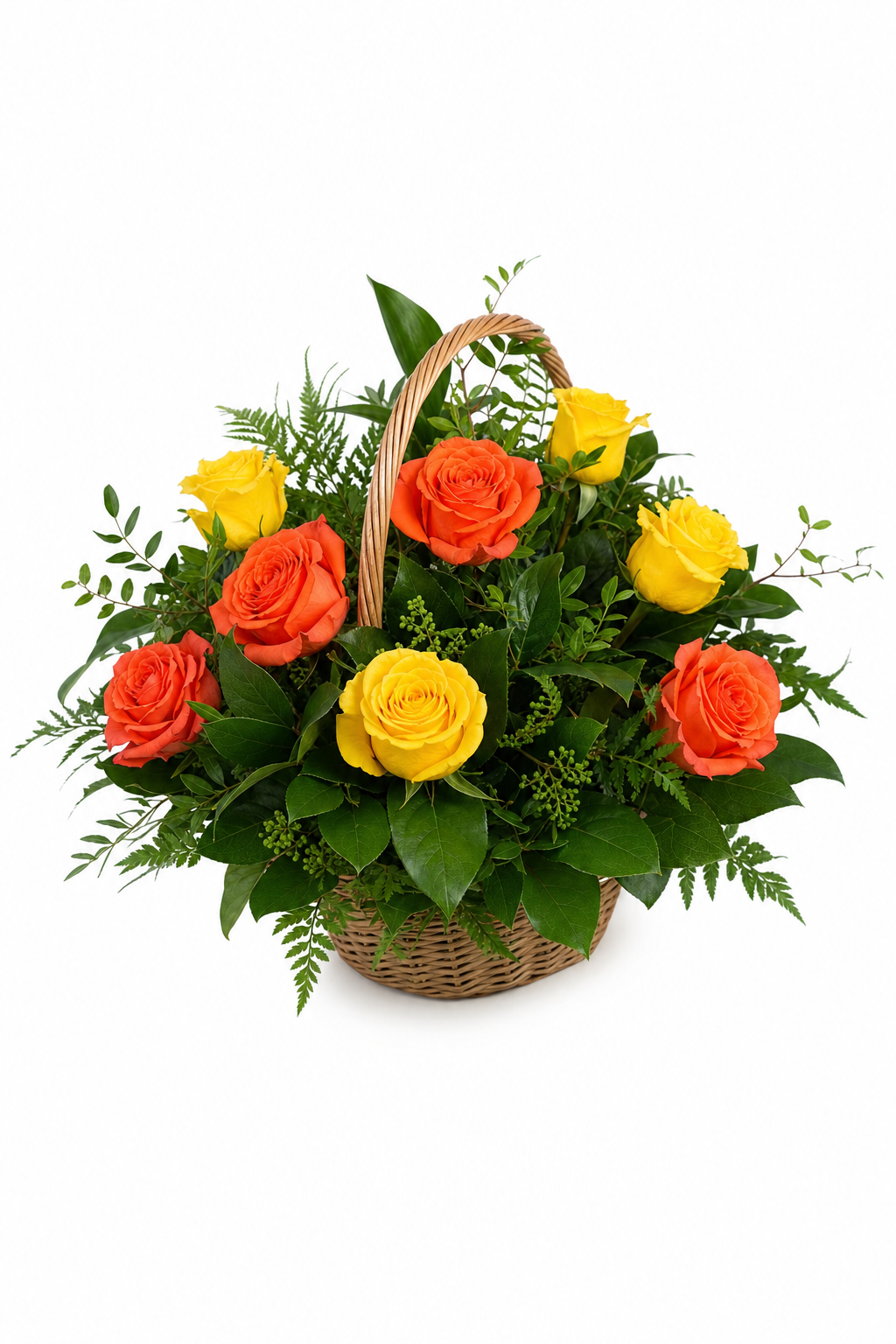 Aranjament Floral Premium cu Trandafiri Galbeni și Portocalii