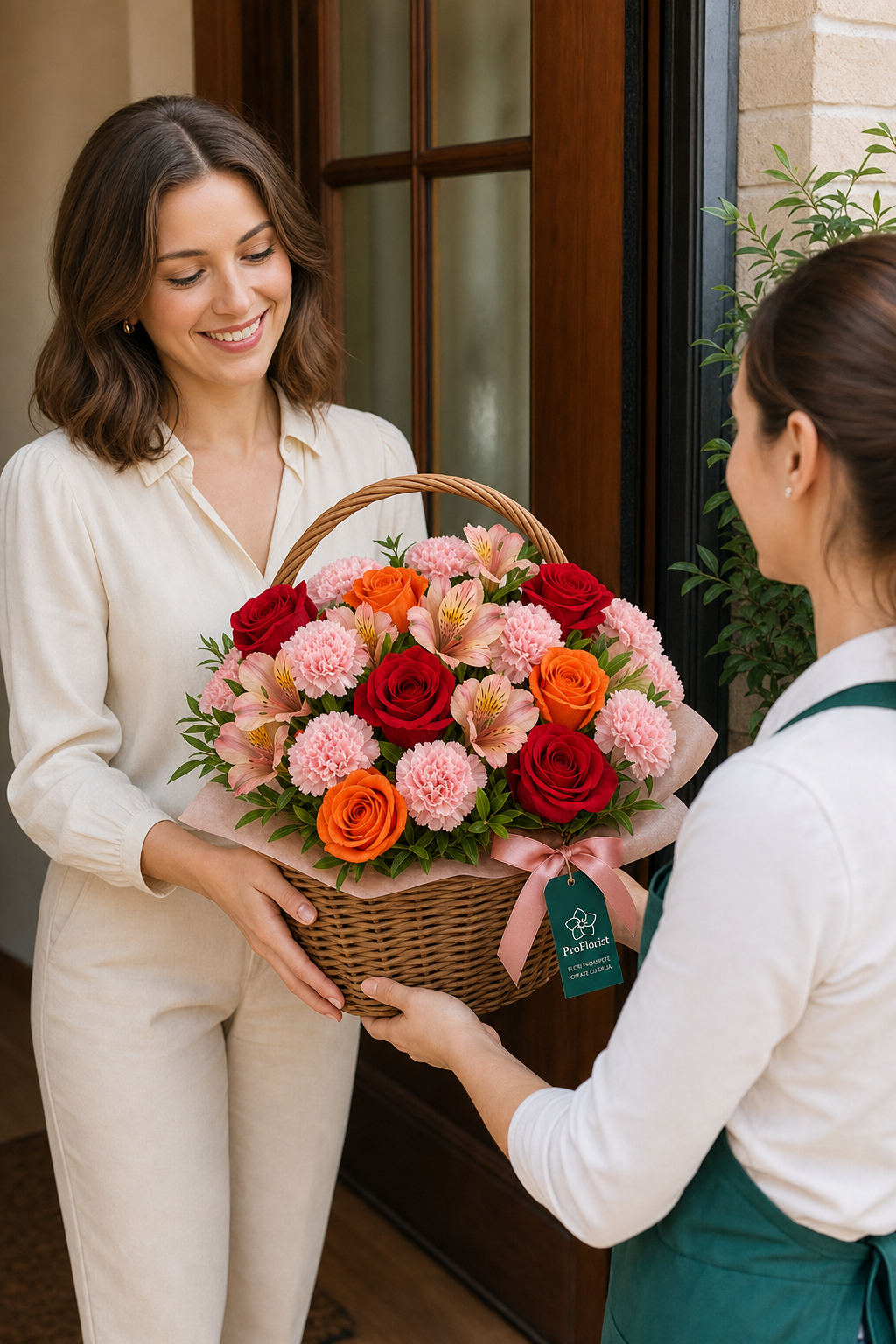 Aranjament Floral Premium cu Alstroemeria și Garoafe Roz și Portocalii