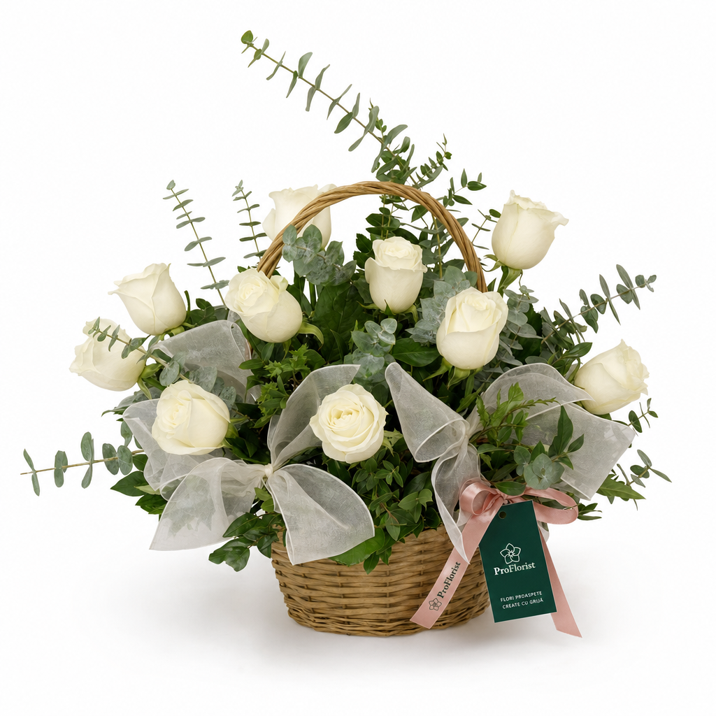 Aranjament Floral Premium cu Trandafiri Albi