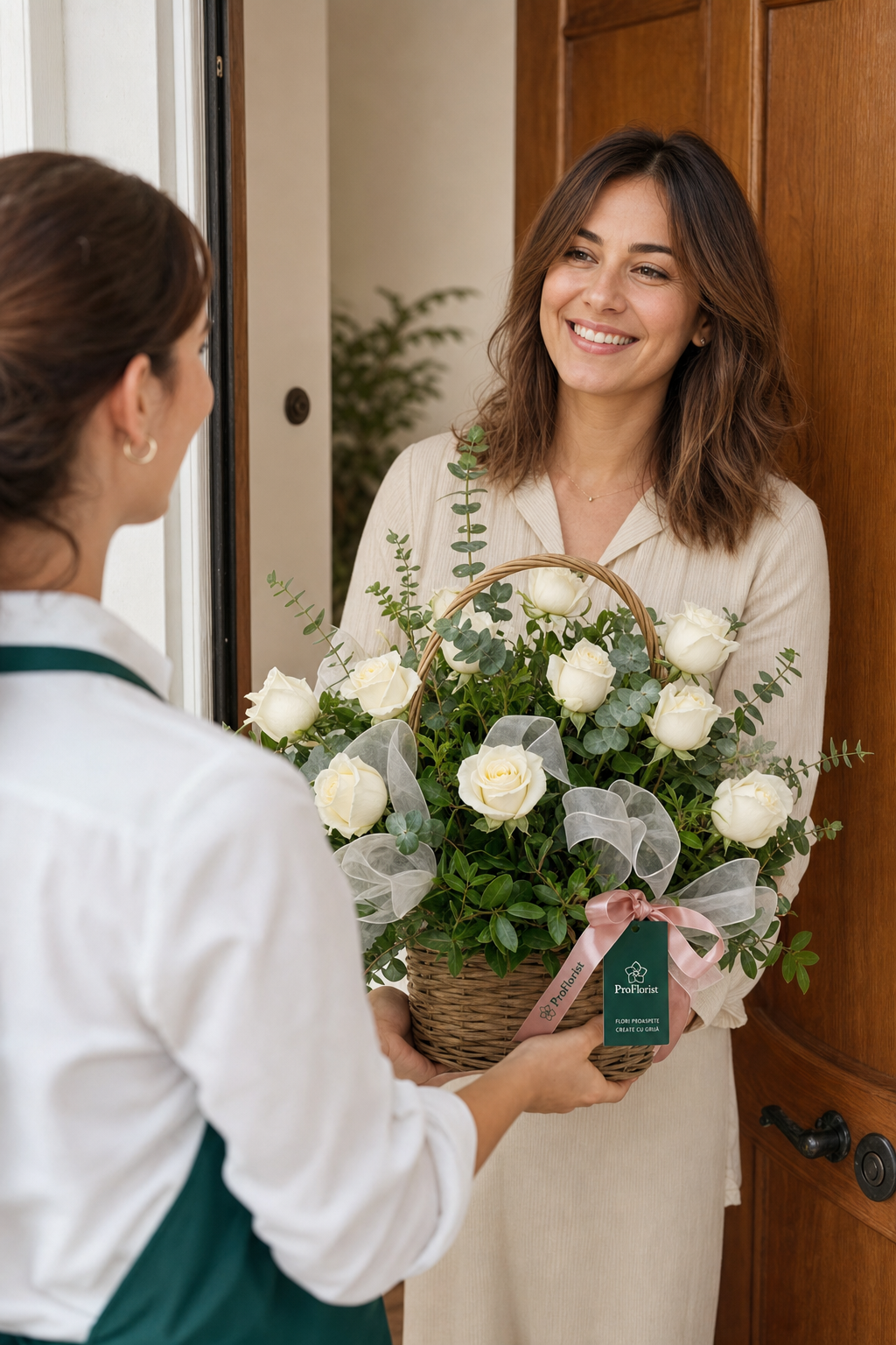 Aranjament Floral Premium cu Trandafiri Albi