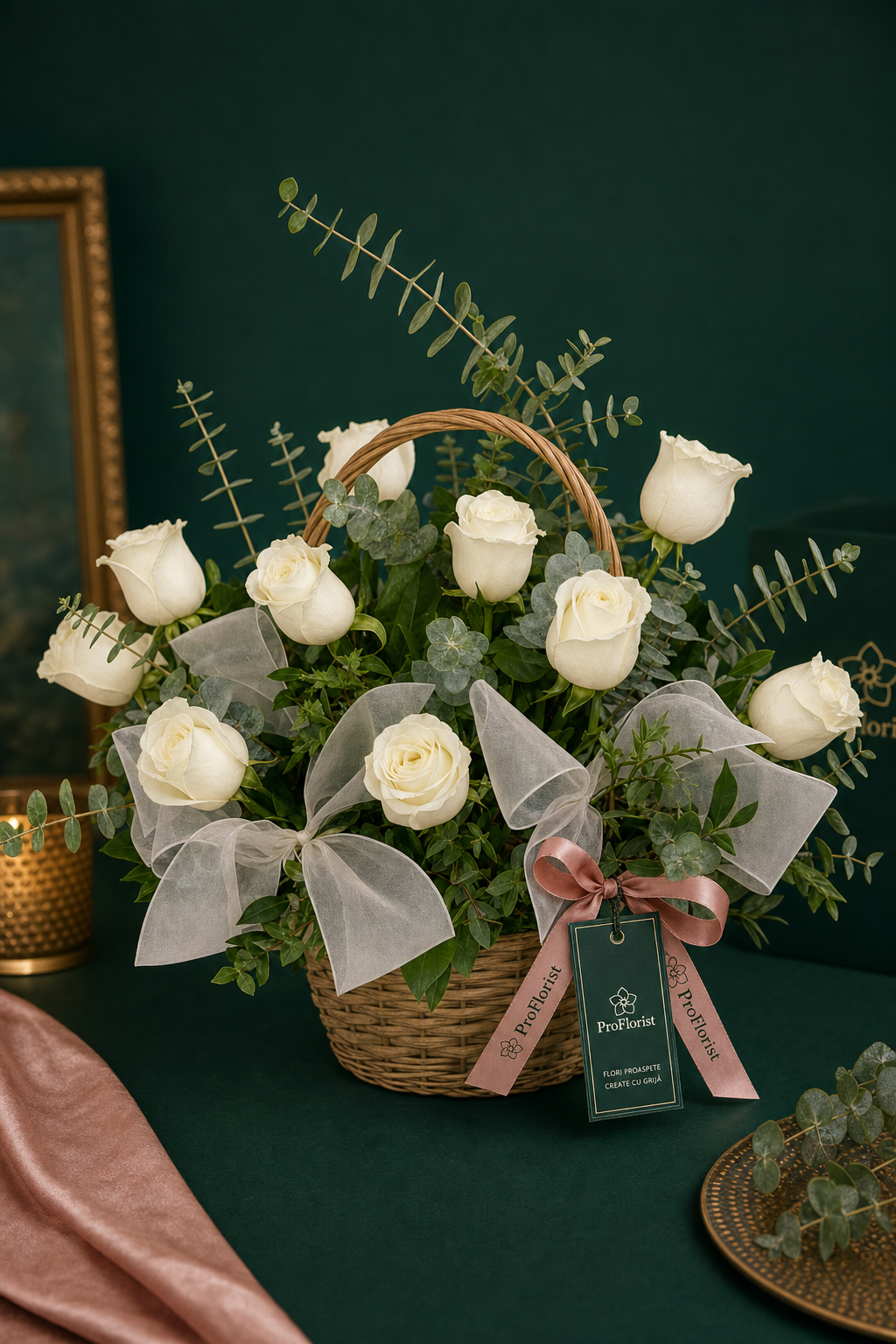 Aranjament Floral Premium cu Trandafiri Albi