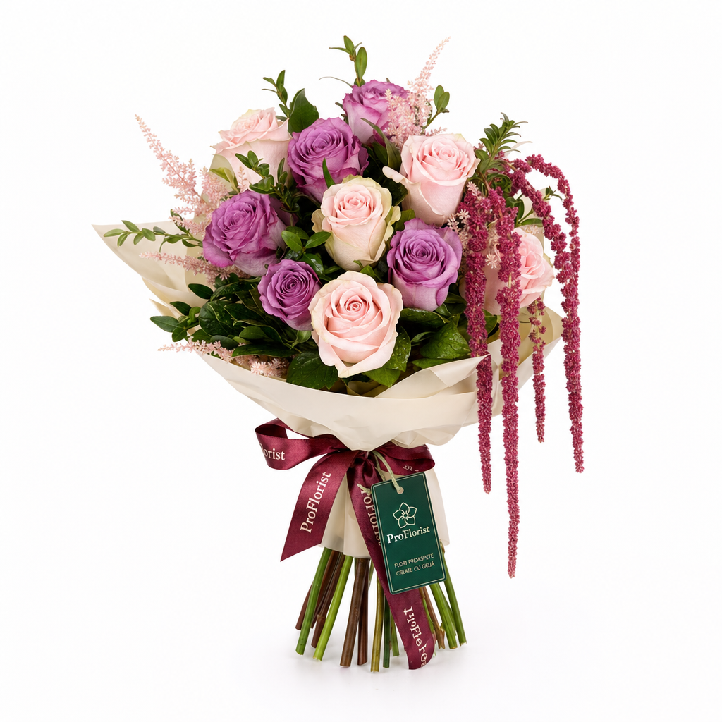 Buchet Premium cu Trandafiri Roz și Mov
