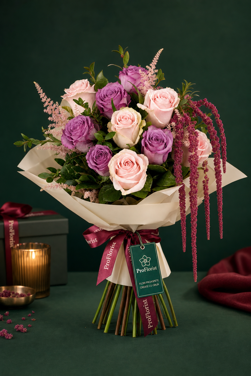 Buchet Premium cu Trandafiri Roz și Mov