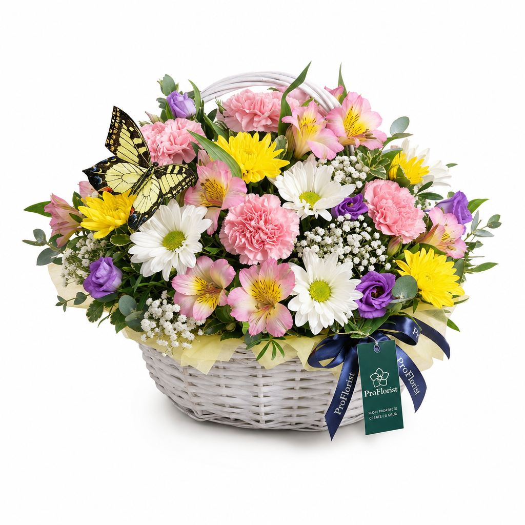 Aranjament Floral Premium cu Alstroemeria și Chrysanthemum Albe și Galbene