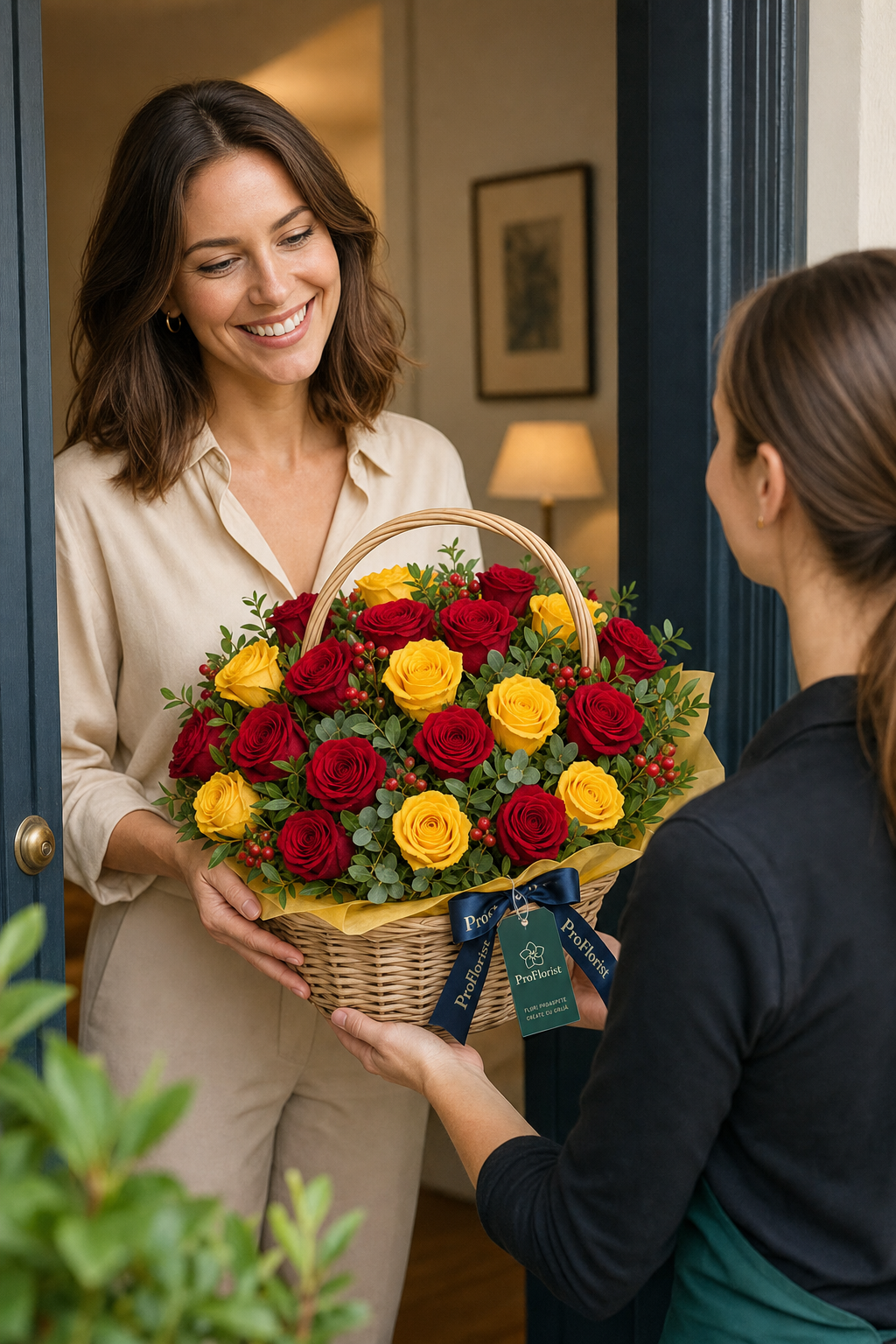 Aranjament Floral Premium cu Trandafiri Galbeni și Roșii