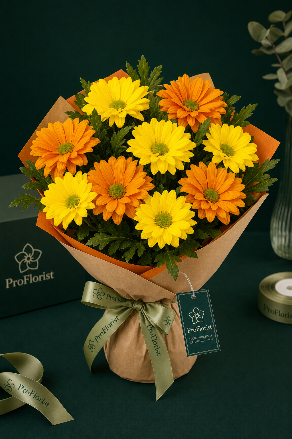 Buchet Premium cu Chrysanthemum Galbene și Portocalii