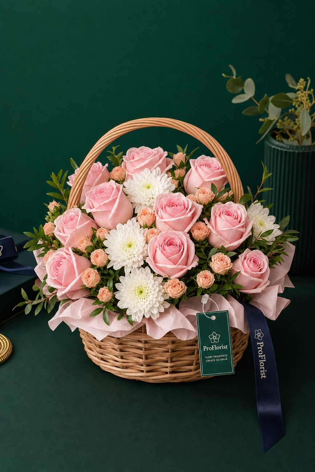 Aranjament Floral Premium cu Chrysanthemum și Trandafiri Albe și Roz